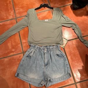 Cotton On Bundle - High Waisted Shorts and Sage Blouse